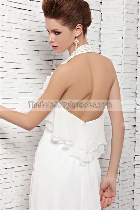 Sexy White Halter Open Back Evening Dress Prom Gown Thecelebritydresses
