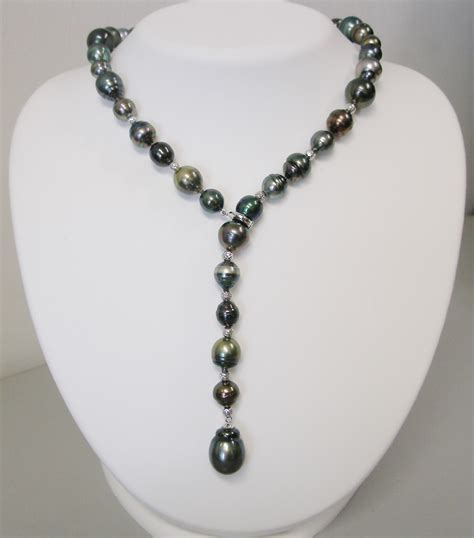 Cultured Variegated Baroque Tahitian Pearl Lariat Necklace With