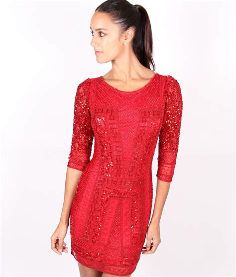Scala Long Sleeved Red Sequin Dress Alila