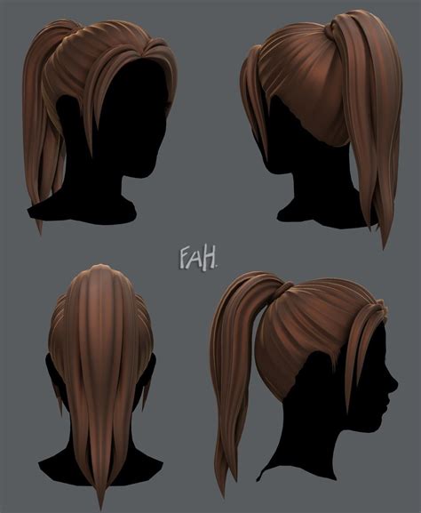 3d Hair Style For Woman V02 3d Model Obj Mtl Fbx Ma Mb 1 Anime Ponytail