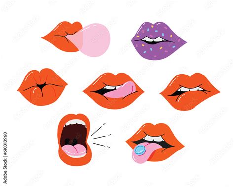 female mouths teeth tongue lips red lipstick various mimic emotions facial expressions