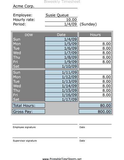 Free Printable Biweekly Time Sheets Template Business Psd Excel