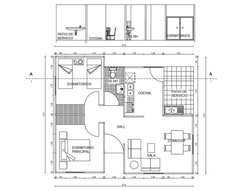 Dwg Drawing Simple Floor Plan Of Bungalow With Internal Section Design