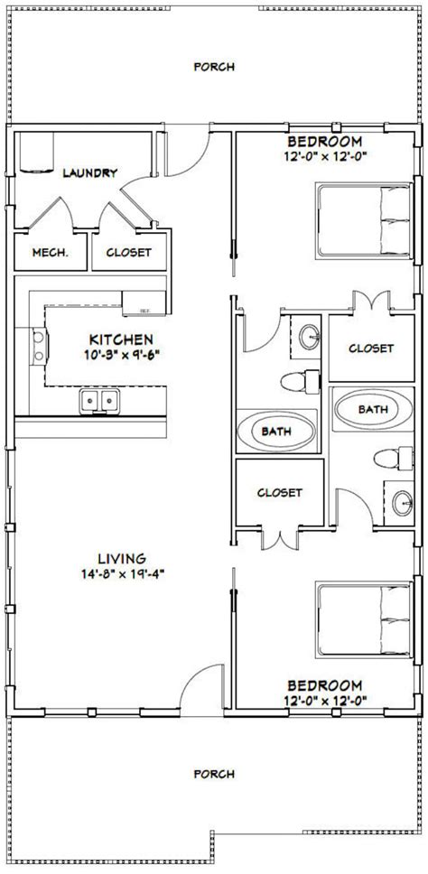 28x40 House 2 Bedroom 2 Bath 1120 Sq Ft Pdf Floor Etsy