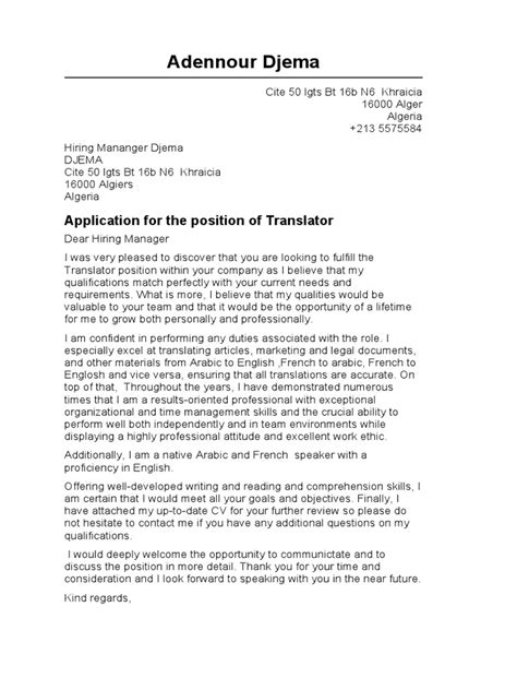 Translator Cover Letter Sample Pdf