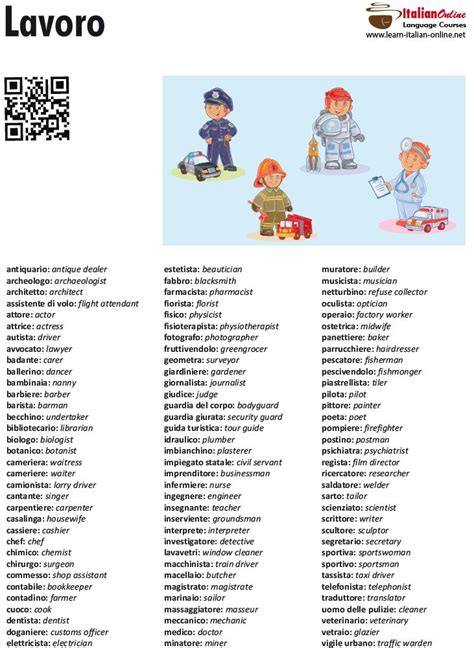 Job Italian Printable Worksheets Italian Language Learning Italian