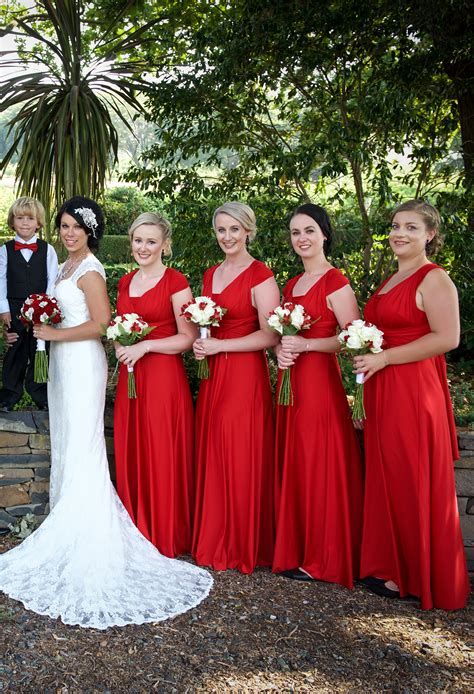 True Bride Long Red Bridesmaid Dresses