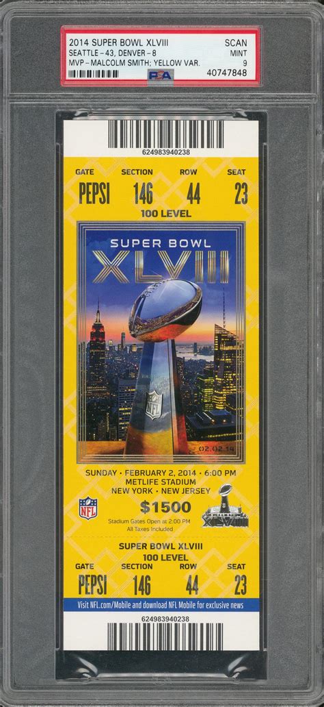 Lot Detail 2014 Super Bowl Xlviii Full Ticket Yellow Variation Psa