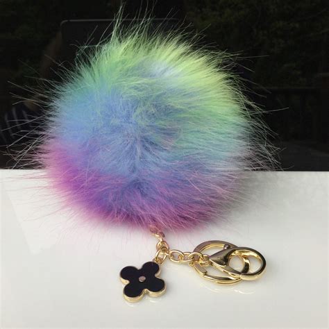 New Faux Fox Fur Pom Pom Bag Keyring Hot Couture Novelty Keychain Pom Pom Fake Fur Ball In