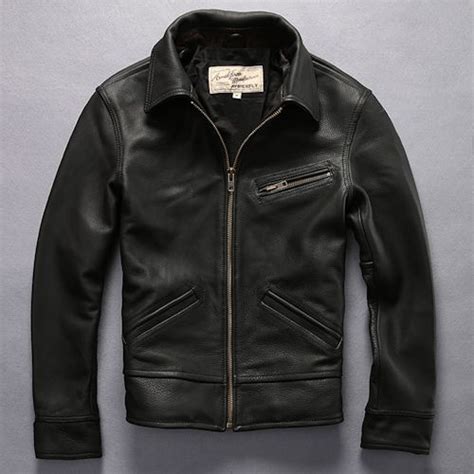 Classic Black Cowhide Leather Casual Bomber Jackets For Men Sku 116054