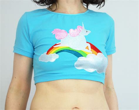 T Shirt Unicorn Rainbow Pink Crop Top 3 Color Options Etsy