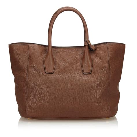 prada brown vitello daino leather shopper tote for sale at 1stdibs