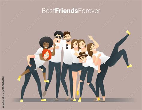 Friendship Concept With Group Of Young Friends Having Fun And Standing