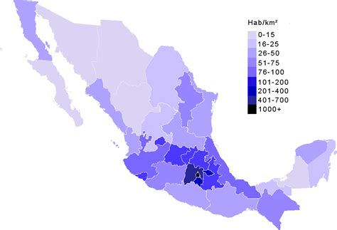 Población mundial y de méxico. Mexico Estados Densidad • Mapsof.net