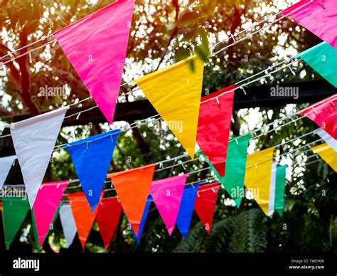 Colorful Festival Flags Hanging In The Garden Beautiful Colour Of