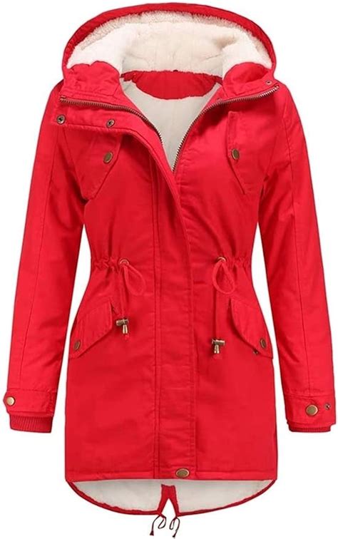 Ladies Winter Coat Parka Winter Jacket With Hood Color Red Size