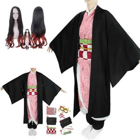 Demon Slayer Kimetsu No Yaiba Kamado Nezuko Wig Party Cosplay Costume Fancydress Ebay