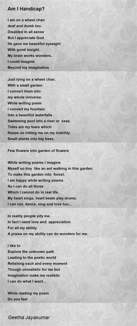 Am I Handicap Poem By Geetha Jayakumar Poem Hunter