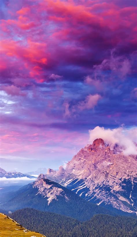 Mountain Top View With Pink Clouds Nature Best Nature For Your