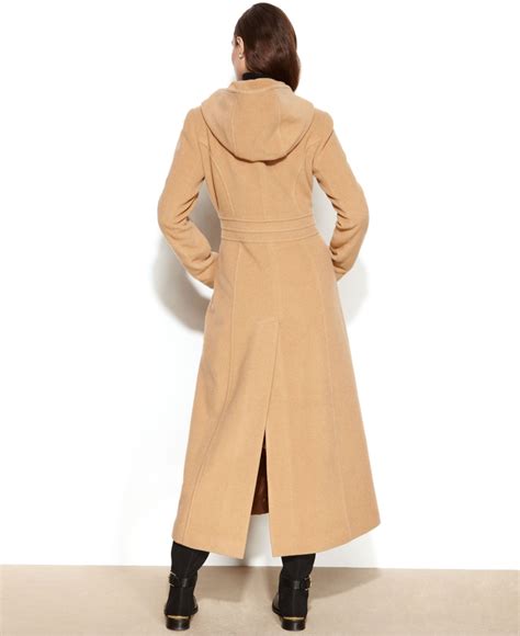 Anne Klein Double Breasted Wool Blend Hooded Maxi Coat In Natural Lyst