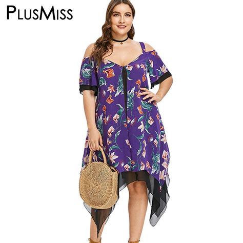 Plusmiss Plus Size 5xl Flower Floral Print Loose Dress Women Xxxxl Xxxl