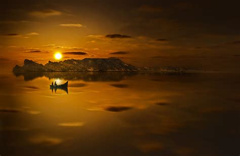Boat Evening Lake Sunset Silhouette Reflection Hd Hd Wallpaper