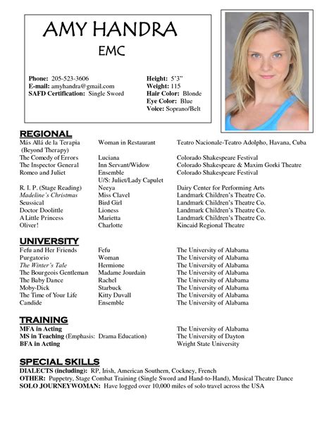 Amy Handra Acting Resume | Acting resume, Acting resume template, Dance resume