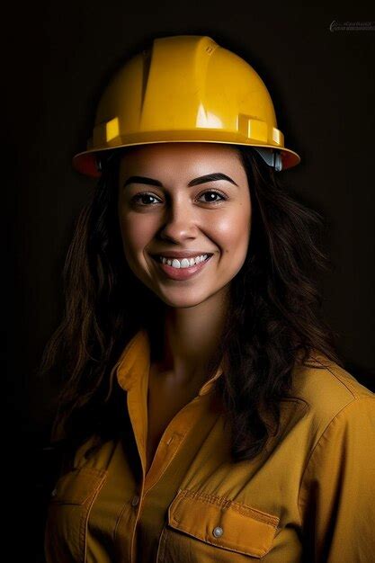 Premium Ai Image A Woman Wearing A Hard Hat Smiles While Wearing A