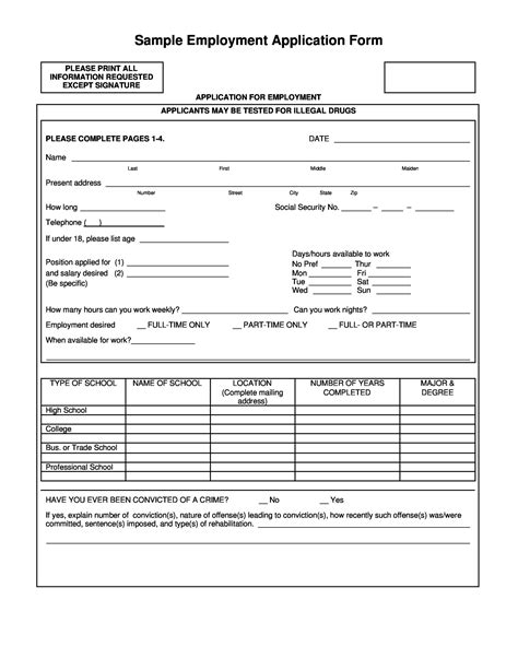 Printable Generic Job Application Form Template Business Free 8 Sample Employment Application