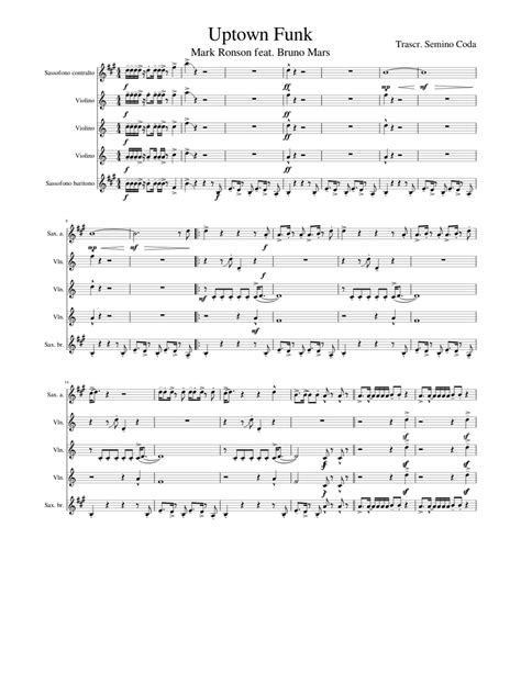 Uptown Funk Mark Ronson Feat Bruno Mars Sheet Music For Violin Alto Saxophone Baritone
