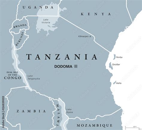 Fototapeta Tanzania Political Map With Capital Dodoma National Borders