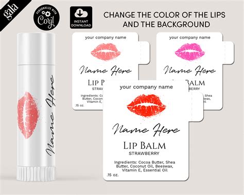 Lip Balm Labels Template Diy Product Label Editable Lip Balm Etsy