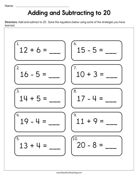 Adding And Subtracting Numbers Up To 20 Worksheets