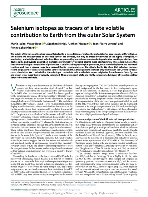 Selenium Isotopes As Tracers Of A Late Volatile Contribution To Earth