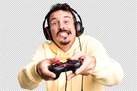 Premium Psd Adult Man Gamer With Headset And A Control Concept