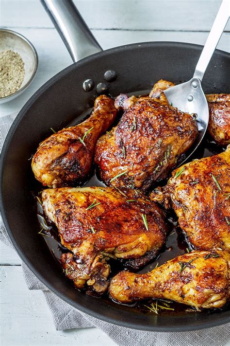 Discover 15 easy dinner ideas made with chicken. Balsamic Honey Skillet Chicken Legs | Bbq turkey, Food ...
