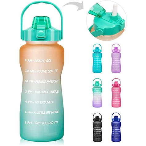 64 Ozhalf Gallon Motivational Water Bottle With Time Marker And Straw