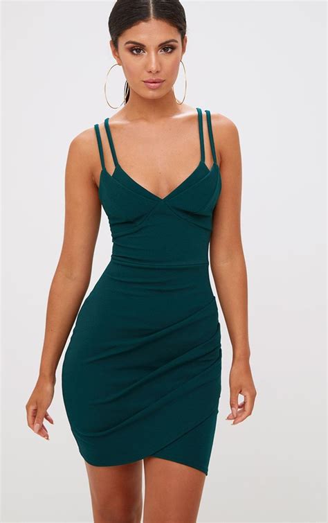 emerald green double strap wrap skirt bodycon dress green bodycon dress simple homecoming