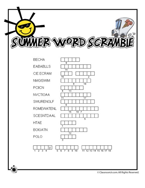 Summer Word Scramble Printable Summer Word Scramble Printable Free