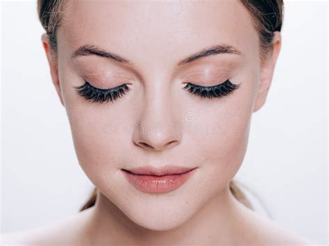 Beautiful Woman Face With Eyelashes Lashes Extension Before And After
