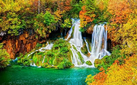 Beautiful Waterfalls Trees Waterfalls Nature Mountain Hd Wallpaper