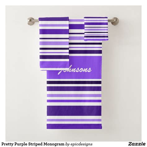 Pretty Purple Striped Monogram Bath Towel Set