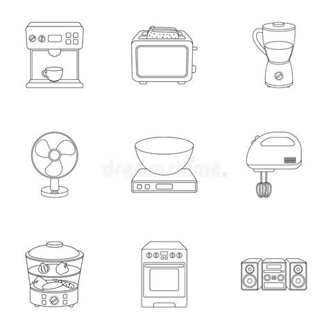 Household Appliances Set Icons In Outline Style Big Collection Of