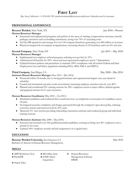 Human Resources Manager Resume Example Editable Template 53 Off