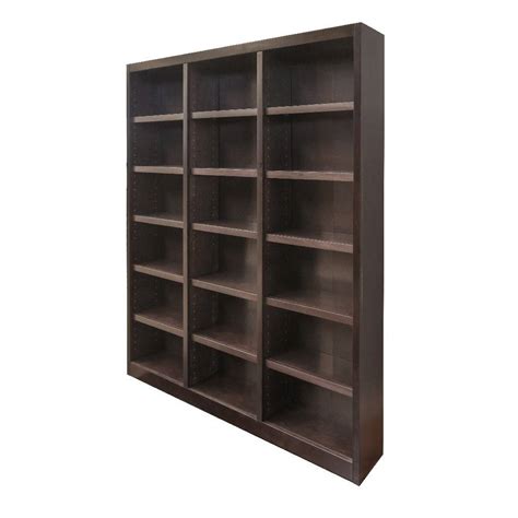 18 Shelf Triple Wide Wood Bookcase 84 Inch Tall Espresso Finish