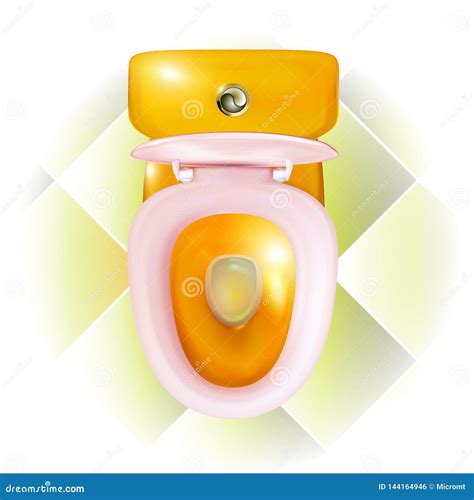 Realistic Open Golden Toilet Bowl With Modern Pink Seat Household Isolated Illustration Of View