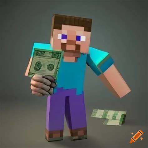 Humorous Depiction Of Minecraft Steve With Money And A Pistol On Craiyon