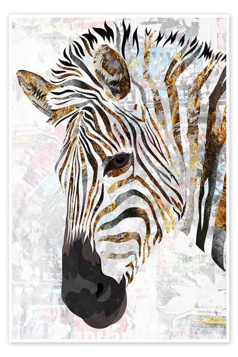 Zebra Gold And White De Sarah Manovski En Poster Tableau Sur Toile Et