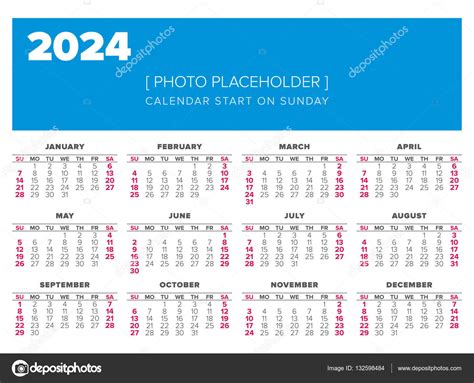 Calendar 2024 Year Vector Design Template — Stock Vector © 123sasha