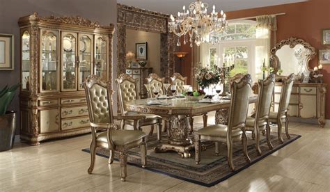 Today's buyer is really loving the gold and silver finishes with ornate. Acme | 63000 Vendome Formal Dining Room Set in Gold ...